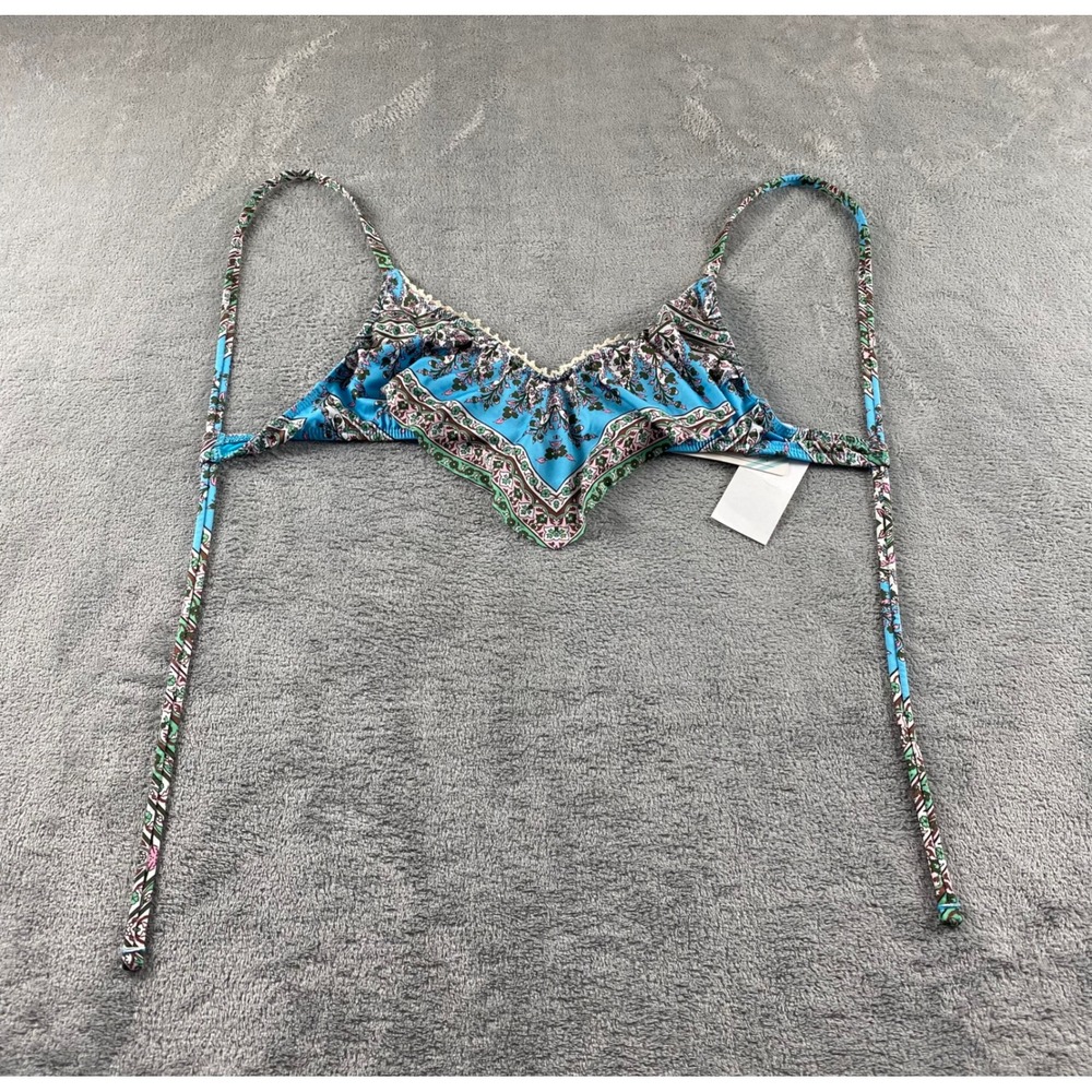 Lucky‎ Brand Blue Paisley Handkerchief Bikini Top Crochet Trim NWT Size M